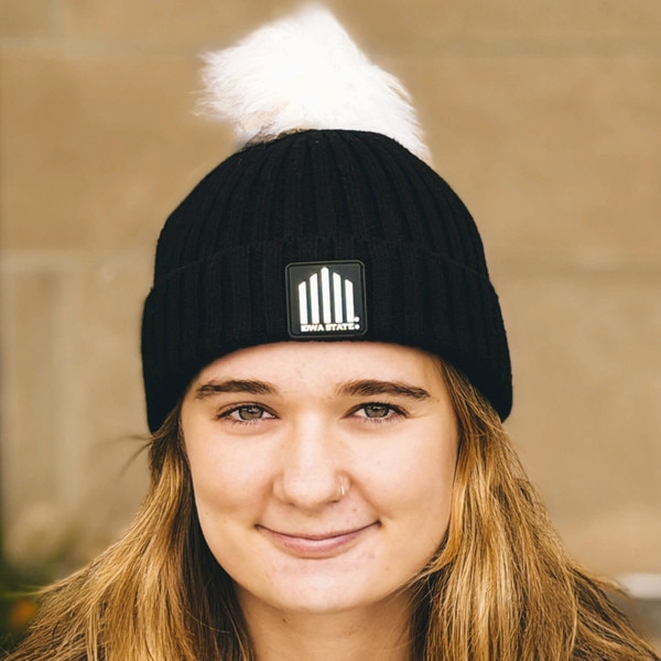 ZooZatz 5-Bar Iowa State Patch Black Pom Beanie